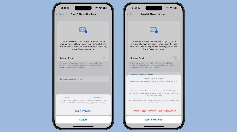 双台子苹果手机维修分享苹果 iOS 18.1 支持设置“主要”邮箱地址并更改 iCloud 邮箱 